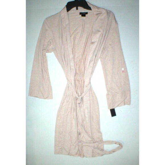 NWT New Designer Natori Short Wrap Robe Womens S Soft Sexy Belt Beige Pink Tan - Picture 1 of 6